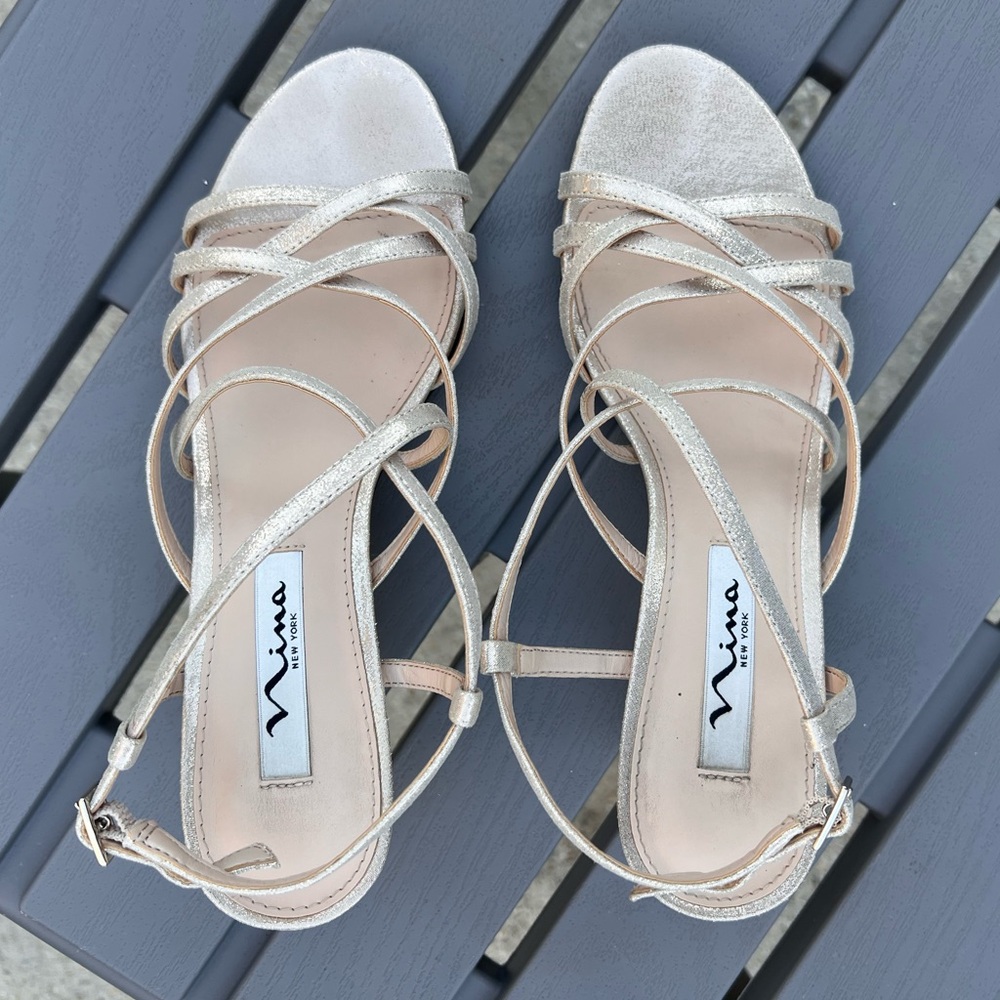 NINA Women’s Metallic Neptune Leather Open Toe Strappy Sandals! Size 8. - Picture 6 of 15
